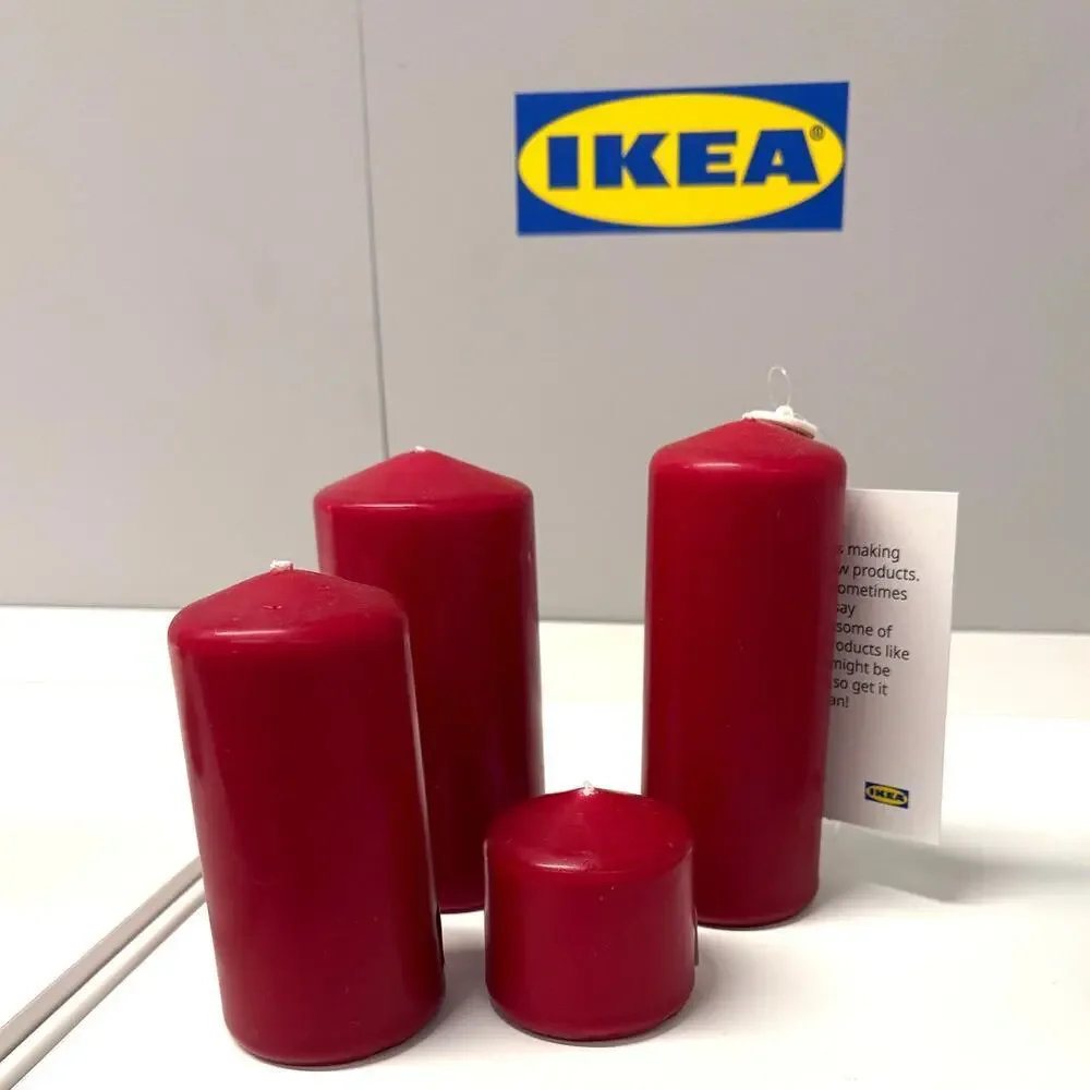 IKEA FENOMEN Unscented Red Pillar Candles (Set of 4)
